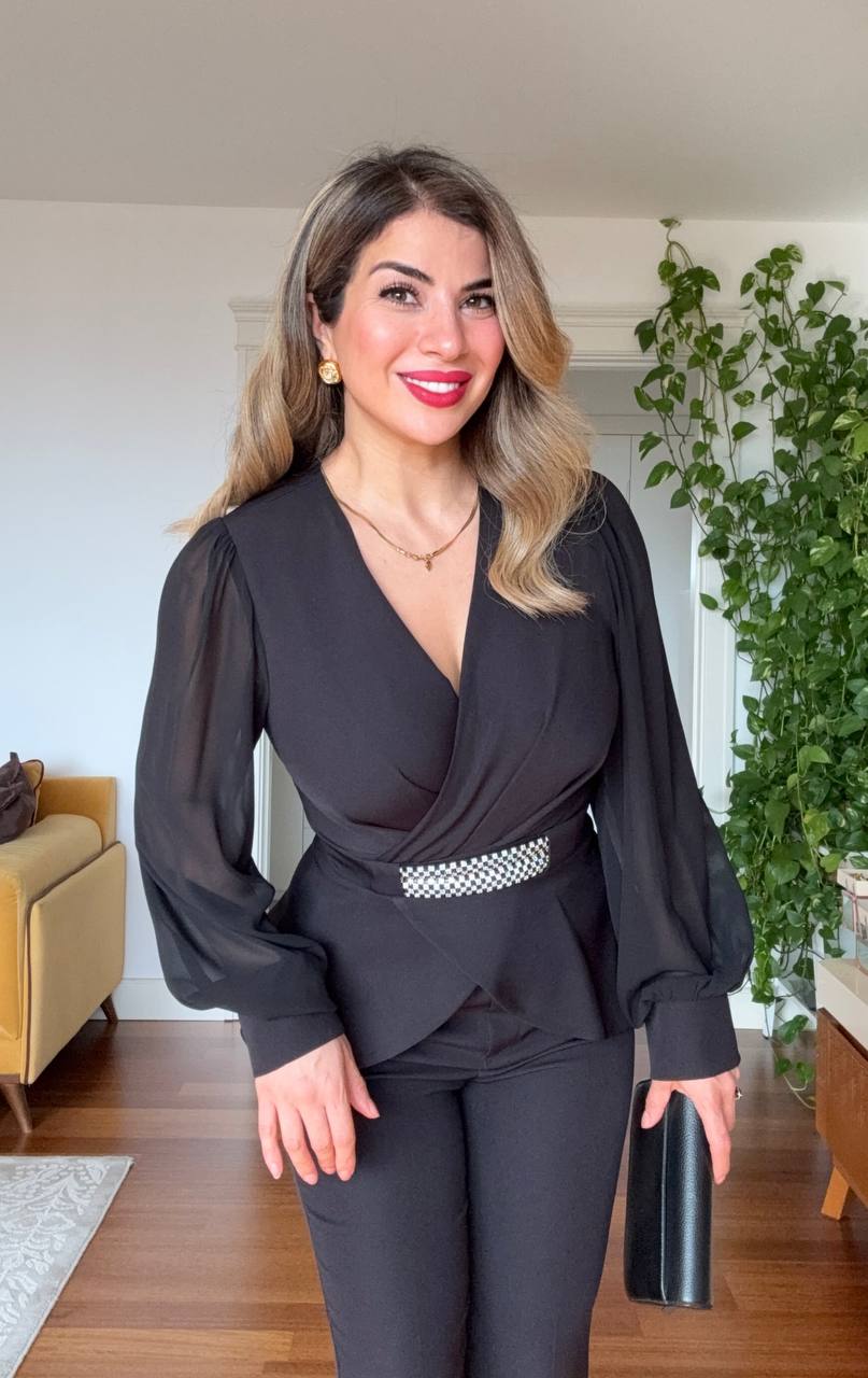 STONE BELT DETAILED SUIT - BLACK