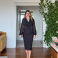 CHIFFON-SLEEVE GOLD BUTTON MIDI DRESS - BLACK
