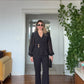 CHIFFON-SLEEVE GOLD BUTTON ELEGANT SUIT – BLACK