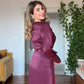SATIN MIDI DRESS WITH BOW NECK DETAIL – BURGUNDY