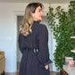DOUBLE BELT DETAIL BUTTONED MIDI DRESS – BLACK
