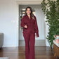 EMBELLISHED CHIFFON SLEEVE BLAZER SUIT -BURGENDY