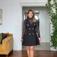 GOLD BUTTON DETAILED SHEER SLEEVE WRAP DRESS – BLACK