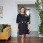 GOLD APPLIQUÉ DETAILED OVERSIZE MINI DRESS – BLACK