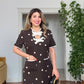 POLKA DOT MIDI DRESS WITH BOW NECK DETAIL & POCKET DESIGN – BROWN