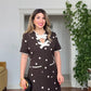 POLKA DOT MIDI DRESS WITH BOW NECK DETAIL & POCKET DESIGN – BROWN