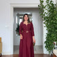 MIDI DRESS WITH GOLD BUTTON AND BELT DETAIL – BURGUNDY