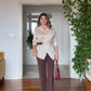 STRIPED BELTED SHIRT & WIDE LEG TROUSERS SET – BEIGE / BROWN