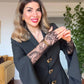 GOLD BUTTON DETAILED LACE SLEEVE ELEGANT SET – BLACK