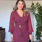 BUCKLE DETAIL ASYMMETRICAL CUT MIDI DRESS – BURGUNDY