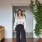SATIN BLOUSE & WIDE LEG TROUSERS ELEGANT SET – BEIGE & BLACK
