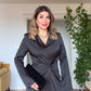 WAIST DRAPED LONG SLEEVE MAXI DRESS – BLACK