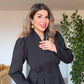 BUTTON DETAIL BLAZER-STYLE MINI DRESS – BLACK