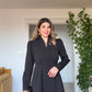 BUTTON DETAIL BLAZER-STYLE MINI DRESS – BLACK