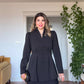 BUTTON DETAIL BLAZER-STYLE MINI DRESS – BLACK