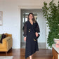 GOLD BUTTON DETAILED CHIFFON SLEEVE ASYMMETRICAL CUT ELEGANT DRESS – BLACK