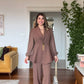 STAR ACCESSORY DETAILED JACKET & WIDE LEG TROUSERS SET – BROWN