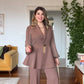 STAR ACCESSORY DETAILED JACKET & WIDE LEG TROUSERS SET – BROWN
