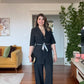 GOLD BUTTON DETAILED BELTED BLAZER PANTS SET - BLACK
