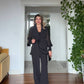 STONE-EMBELLISHED CHIFFON SLEEVE SUIT - BLACK