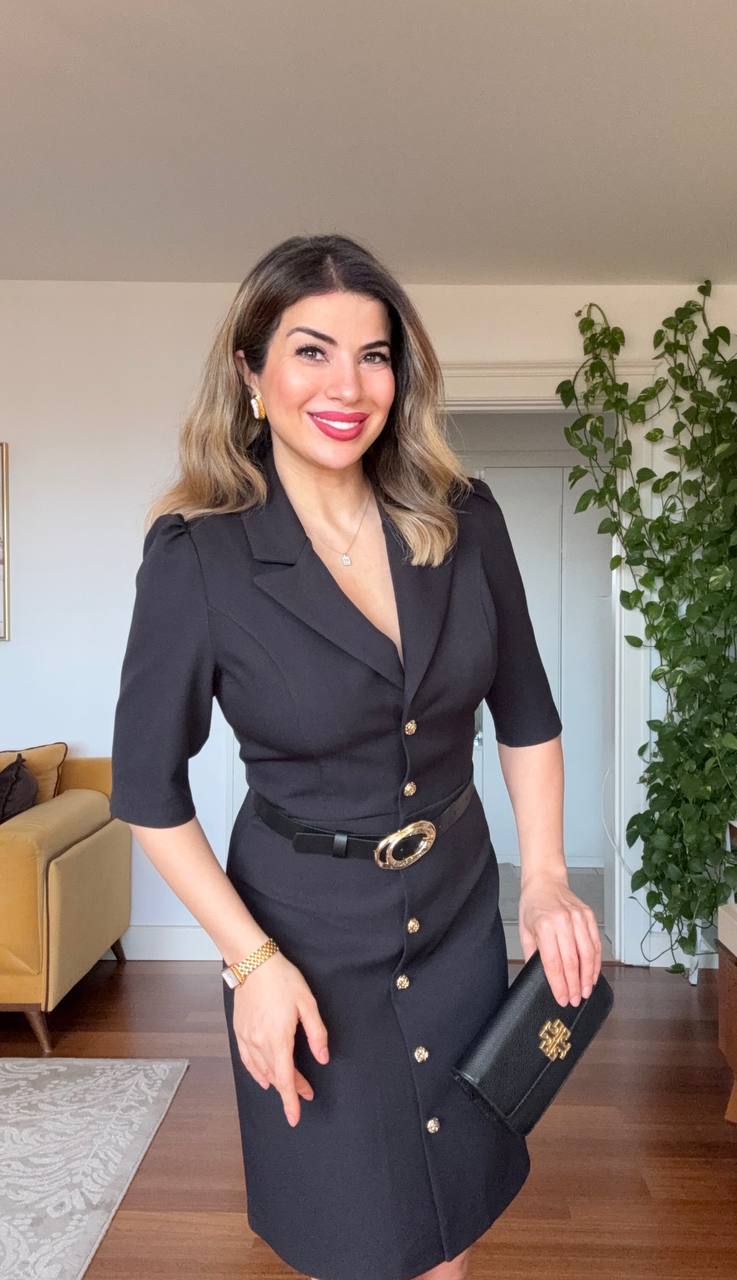 BELTED BUTTON-DOWN MIDI DRESS – BLACK