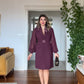 FLORAL APPLIQUÉ CHIFFON SLEEVE BLAZER DRESS – PLUM