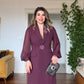 FLORAL APPLIQUÉ CHIFFON SLEEVE BLAZER DRESS – PLUM