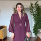 FLORAL APPLIQUÉ CHIFFON SLEEVE BLAZER DRESS – PLUM