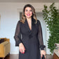 FLORAL APPLIQUÉ CHIFFON SLEEVE BLAZER DRESS – BLACK