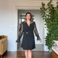 GOLD BUTTON DETAIL LACE SLEEVE WRAP DRESS – BLACK