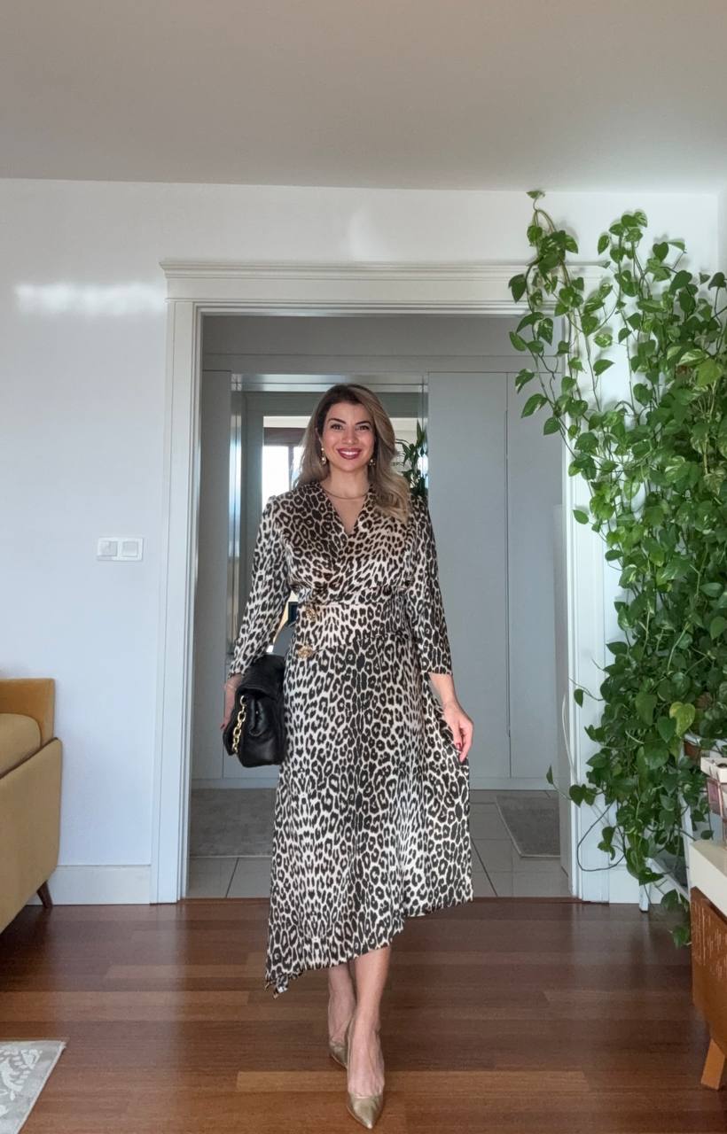 GOLD BUTTON DETAIL WRAP DRESS – LEOPARD