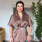 SATIN TEXTURED ELEGANT SET WITH BELT DETAIL - MOCHA BROWN