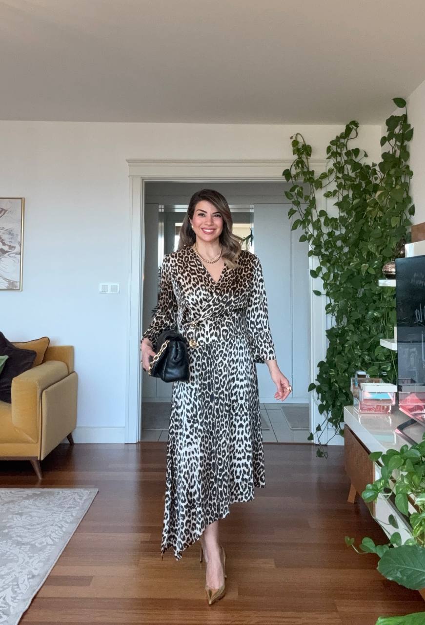 GOLD BUTTON DETAIL WRAP DRESS – LEOPARD