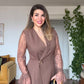 GUIPURE LACE DETAILED DOUBLE-BREASTED CHIC SET - BROWN