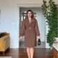 FLORAL APPLIQUÉ CHIFFON SLEEVE BLAZER DRESS – BROWN
