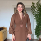 FLORAL APPLIQUÉ CHIFFON SLEEVE BLAZER DRESS – BROWN
