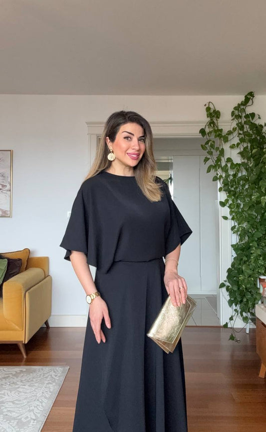 ASYMMETRIC MAXI DRESS - BLACK