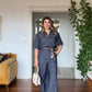 LEOPARD BELT DETAIL STYLISH DENIM-LOOK WOMEN’S SET