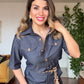 LEOPARD BELT DETAIL STYLISH DENIM-LOOK WOMEN’S SET