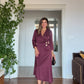 GOLD BUTTON DETAIL WRAP DRESS – BURGUNDY