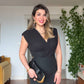 ELEGANT V-NECK MIDI DRESS - BLACK