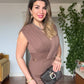 ELEGANT V-NECK MIDI DRESS - BROWN