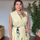 VEST TWO-PIECE SET WITH CHAIN BELT DETAIL - YELLOW