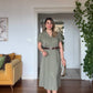 MIDI DRESS WITH BROWN BELT AND CAP SLEEVES - KHAKİ