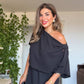 ASYMMETRICAL ONE-SHOULDER MAXI DRESS – BLACK