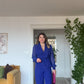 STONE-EMBELLISHED JUMPSUIT WITH TULLE SLEEVES - ROYAL BLUE