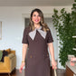 COLLAR DETAIL MINI DRESS WITH POCKETS - BROWN
