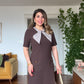 COLLAR DETAIL MINI DRESS WITH POCKETS - BROWN