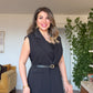 LACE-DETAILED BLACK THREE-PIECE SET WITH BELT - BLACK