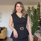 PEPLUM DRESS WITH LARGE BUCKLE BELT DETAIL - BLACK